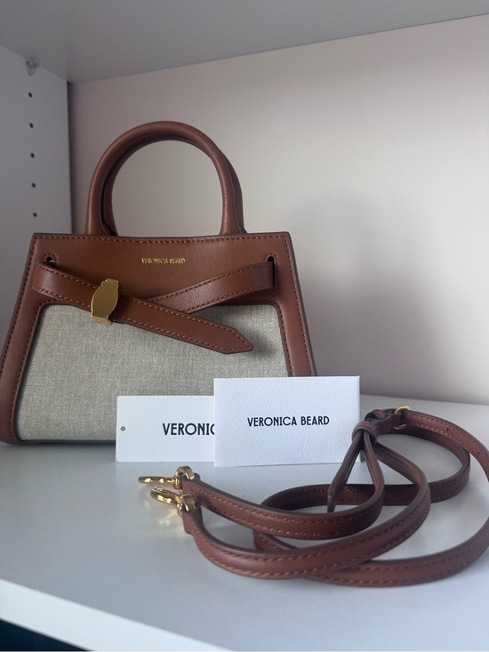 Veronica Beard Handbags - Veronica Beard Brown Leather & Cream Canvas Mini Satchel